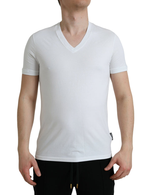 White Cotton V-neck Short Sleeve Underwear T-shirt Dolce & Gabbana