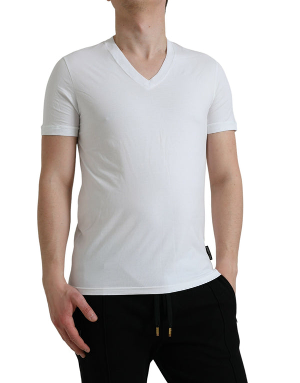 White Cotton V-neck Short Sleeve Underwear T-shirt Dolce & Gabbana