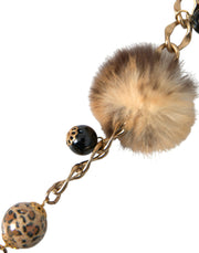 Gold Brass Leopard Fur Pearl Collier Chain Belt Dolce & Gabbana