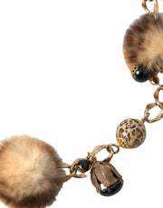 Gold Brass Leopard Fur Pearl Collier Chain Belt Dolce & Gabbana