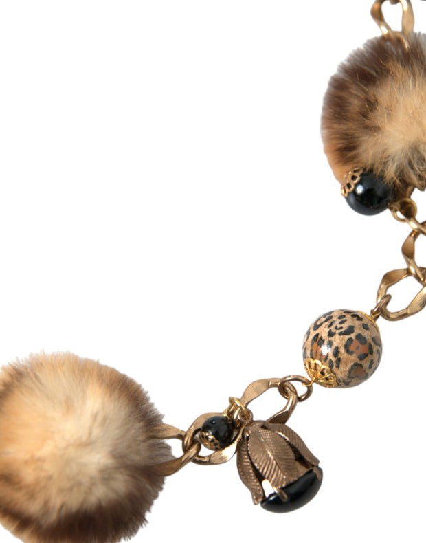 Gold Brass Leopard Fur Pearl Collier Chain Belt Dolce & Gabbana