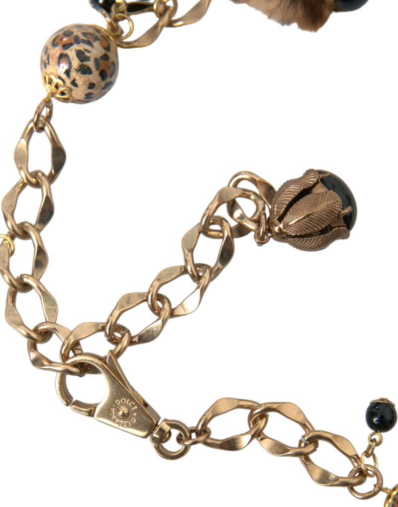 Gold Brass Leopard Fur Pearl Collier Chain Belt Dolce & Gabbana