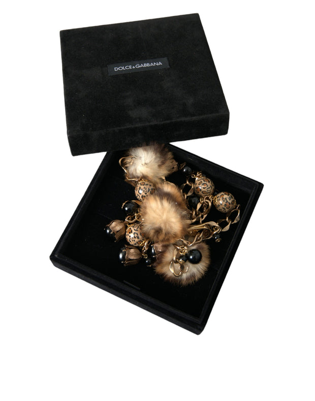 Gold Brass Leopard Fur Pearl Collier Chain Belt Dolce & Gabbana