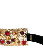 Gold Brass Red Roses Crystal Jewel Waist Belt Dolce & Gabbana