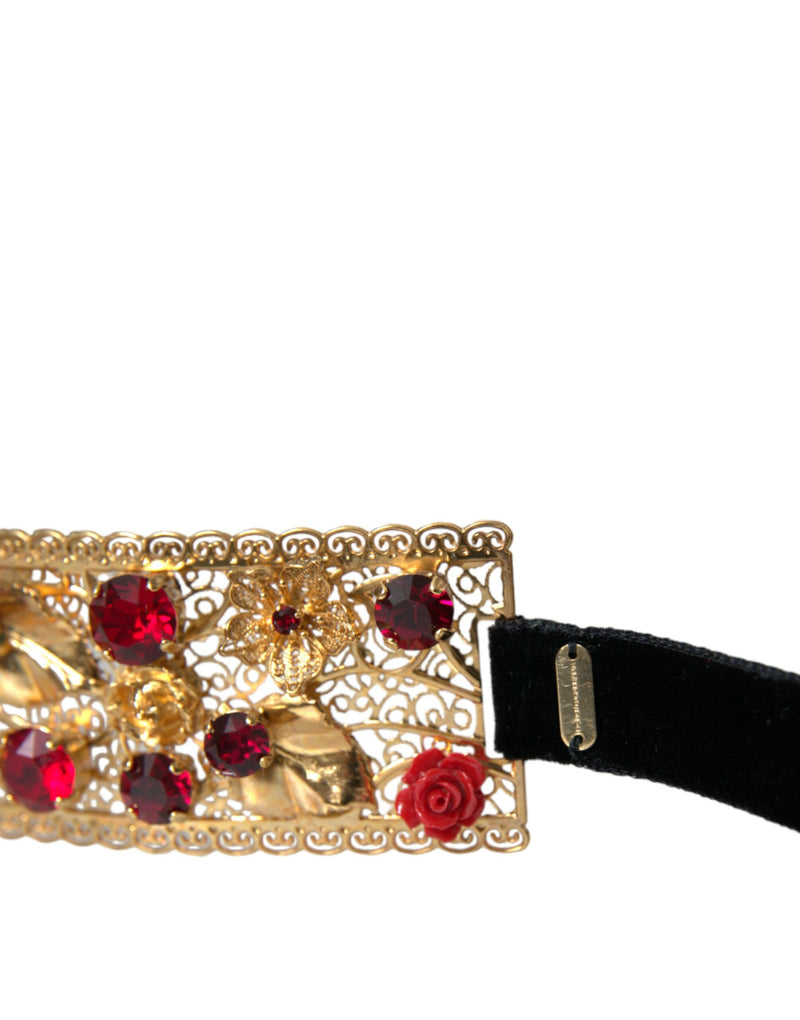 Gold Brass Red Roses Crystal Jewel Waist Belt Dolce & Gabbana