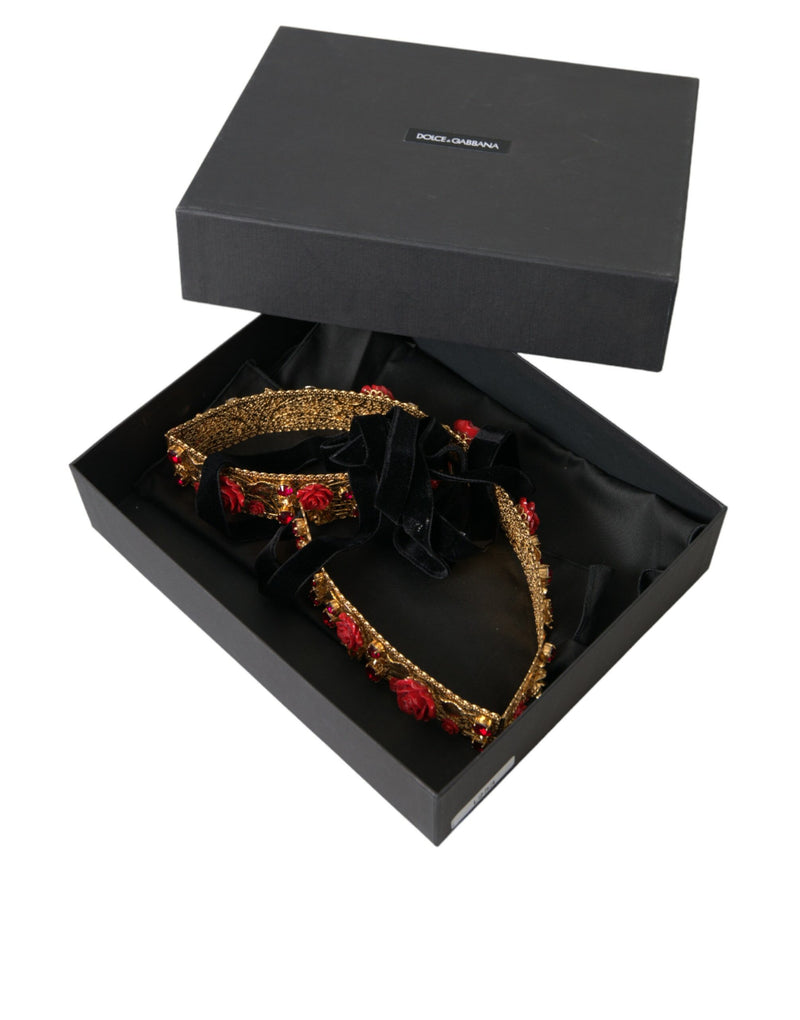 Gold Brass Red Roses Crystal Jewel Waist Belt Dolce & Gabbana