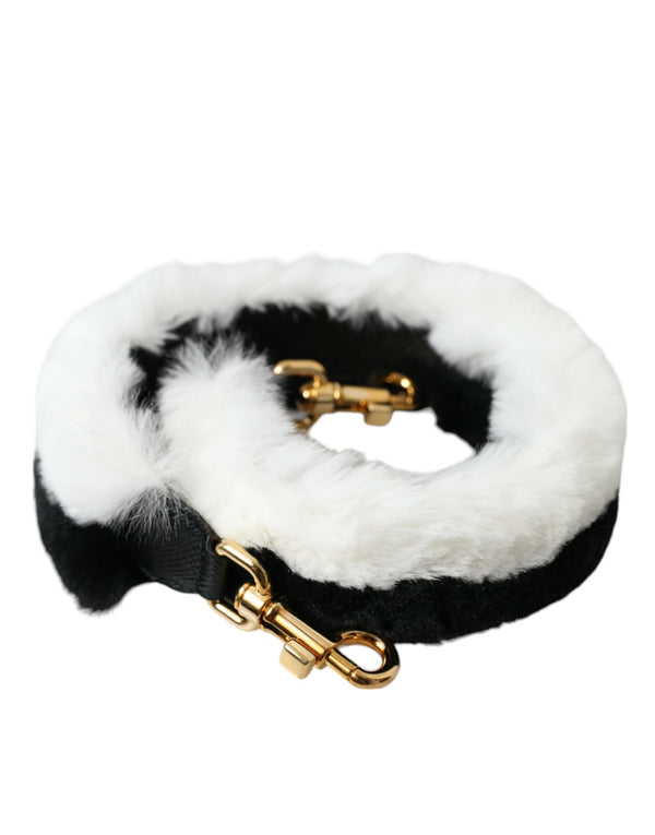 Black White Lapin Fur Accessory Shoulder Strap Dolce & Gabbana