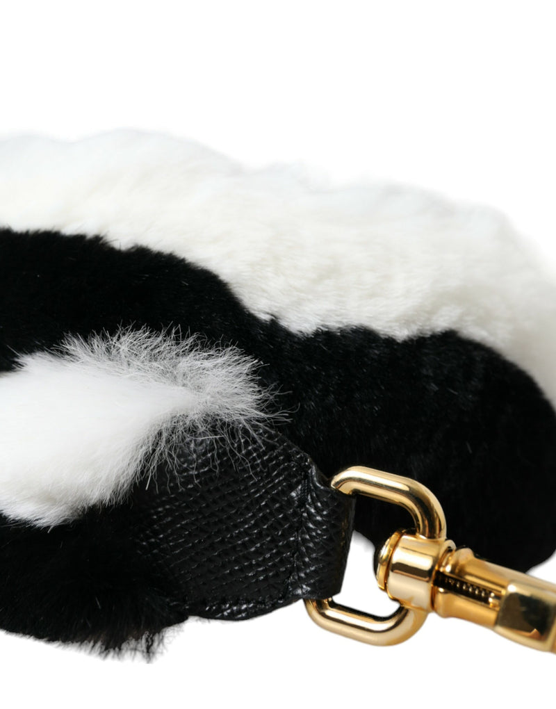 Black White Lapin Fur Accessory Shoulder Strap Dolce & Gabbana