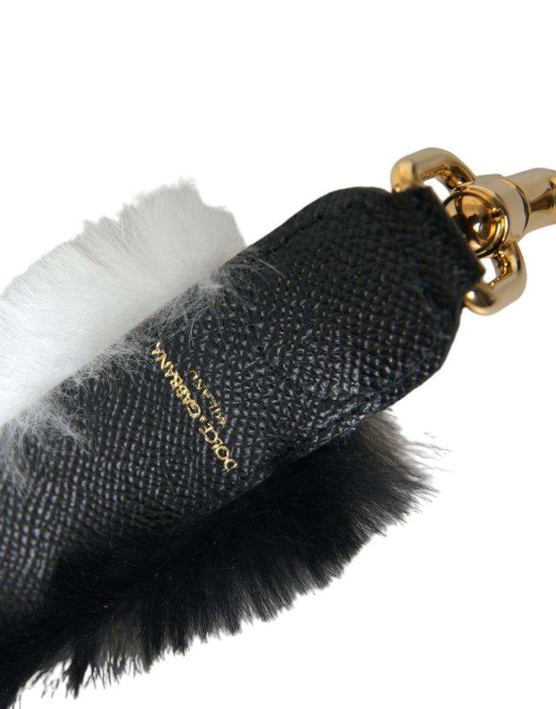 Black White Lapin Fur Accessory Shoulder Strap Dolce & Gabbana