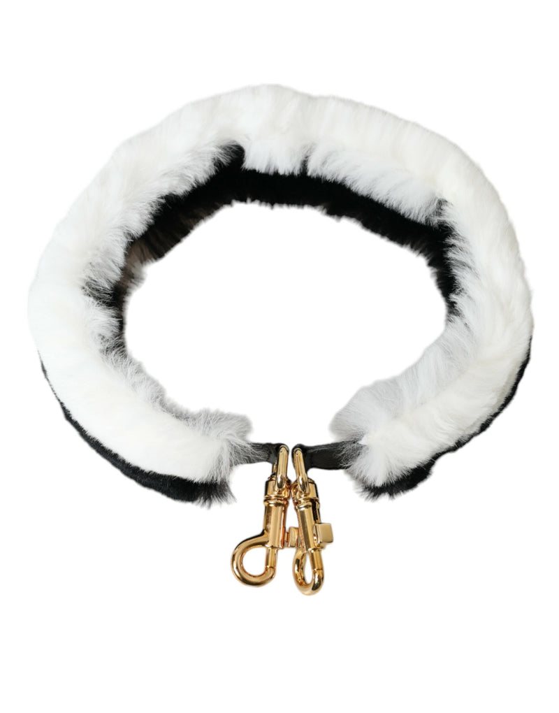 Black White Lapin Fur Accessory Shoulder Strap Dolce & Gabbana