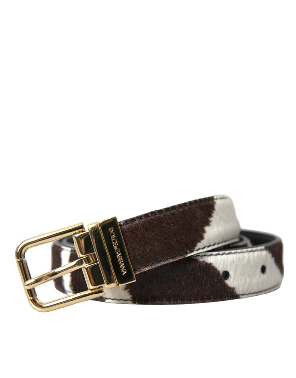 Brown White Zebra Pony Hair Gold Buckle Belt Dolce & Gabbana