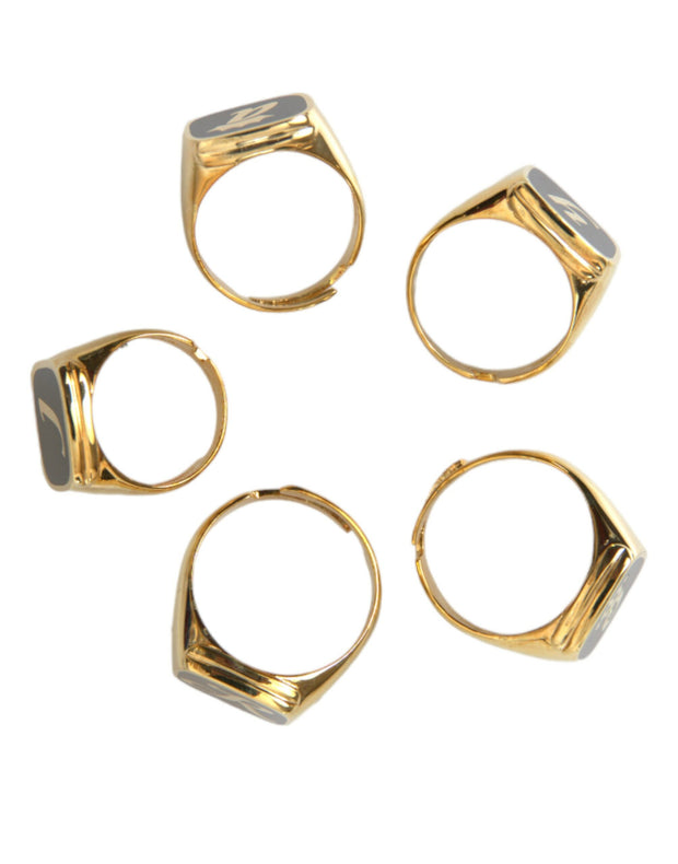 Gold Brass ROYAL Enamel Set of 5 Ring Dolce & Gabbana