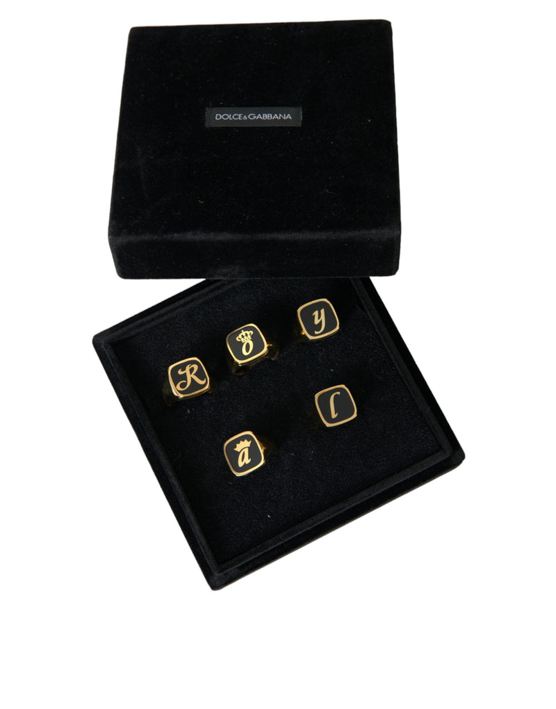 Gold Brass ROYAL Enamel Set of 5 Ring Dolce & Gabbana