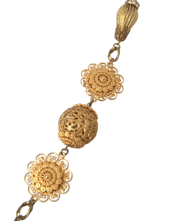 Crystal Flower Filigree Gold Brass Statement Necklace Dolce & Gabbana