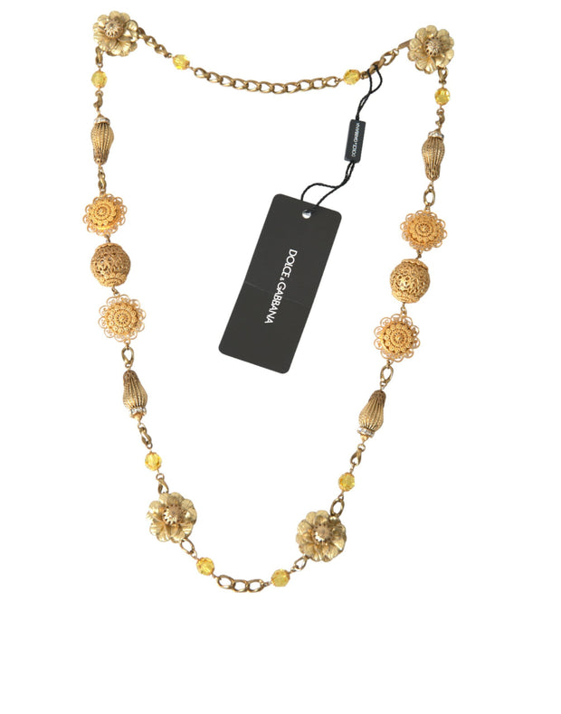 Crystal Flower Filigree Gold Brass Statement Necklace Dolce & Gabbana