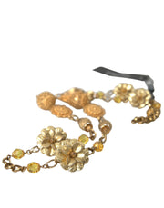 Crystal Flower Filigree Gold Brass Statement Necklace Dolce & Gabbana