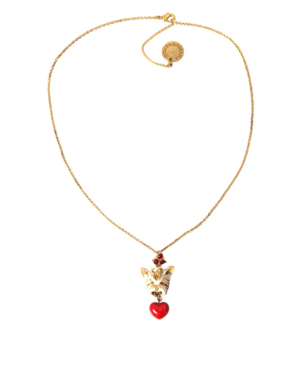 Gold Brass Chain Dog Heart Pendant Charm Necklace Dolce & Gabbana