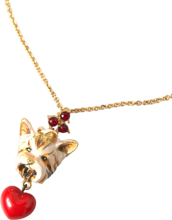 Gold Brass Chain Dog Heart Pendant Charm Necklace Dolce & Gabbana