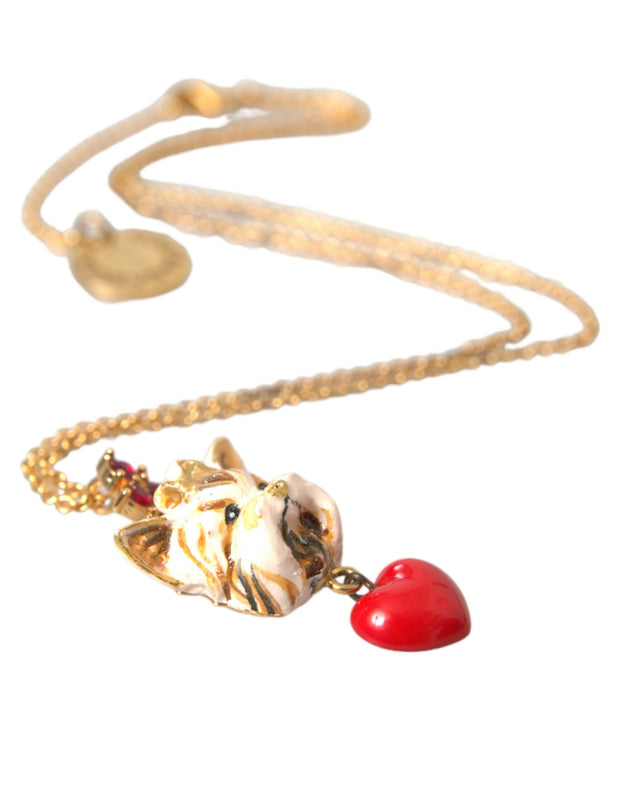 Gold Brass Chain Dog Heart Pendant Charm Necklace Dolce & Gabbana