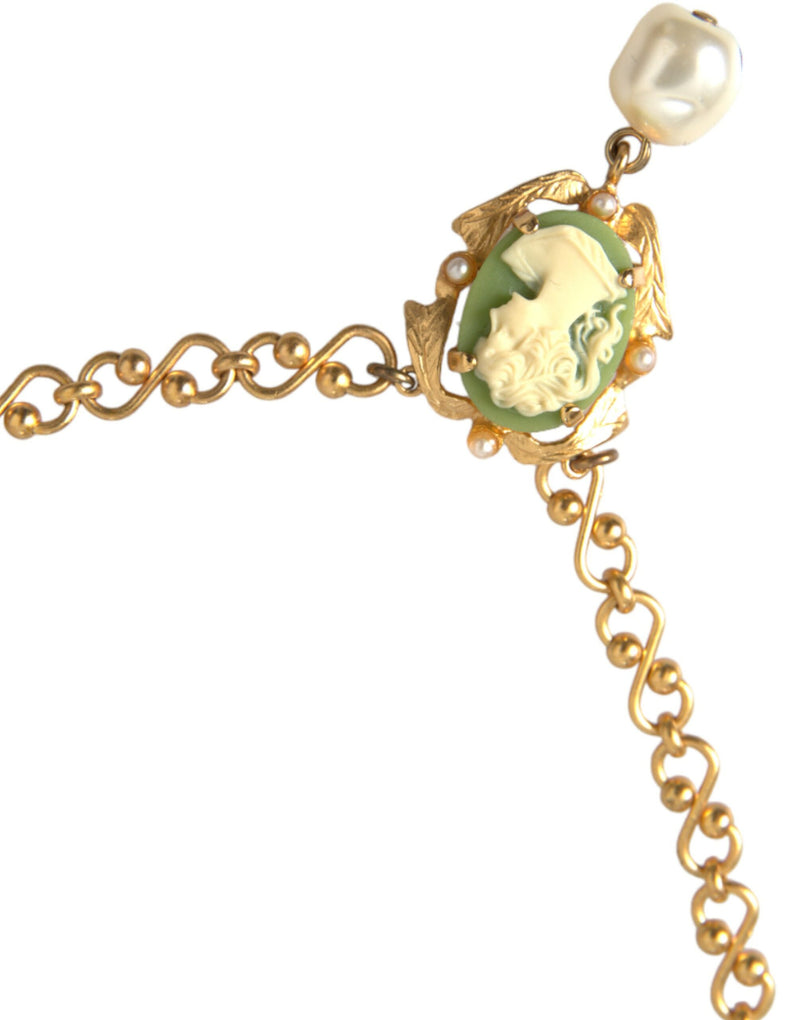 Gold Brass Chain Pearl Pendant Charm Necklace Dolce & Gabbana