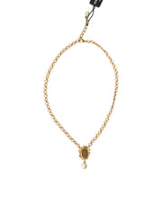 Gold Brass Chain Pearl Pendant Charm Necklace Dolce & Gabbana