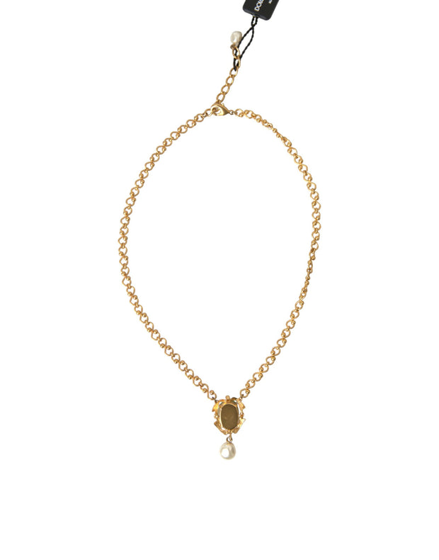 Gold Brass Chain Pearl Pendant Charm Necklace Dolce & Gabbana