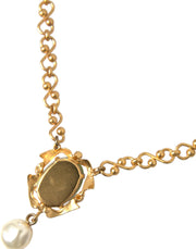 Gold Brass Chain Pearl Pendant Charm Necklace Dolce & Gabbana