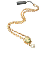 Gold Brass Chain Pearl Pendant Charm Necklace Dolce & Gabbana