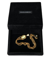 Gold Brass Chain Pearl Pendant Charm Necklace Dolce & Gabbana