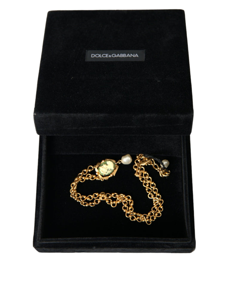 Gold Brass Chain Pearl Pendant Charm Necklace Dolce & Gabbana