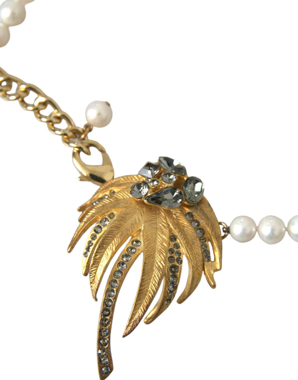 Gold Brass Crystal Pearl Tree Pendant Charm Necklace Dolce & Gabbana