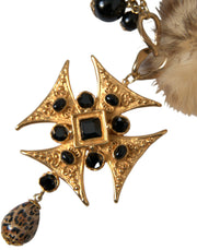 Gold Black Crystals Lapin Fur Filigree Chocker Necklace Dolce & Gabbana