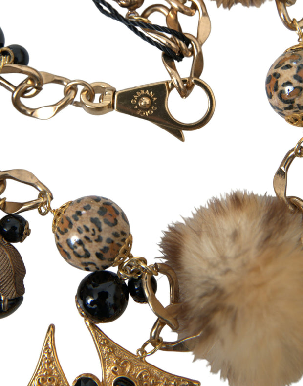 Gold Black Crystals Lapin Fur Filigree Chocker Necklace Dolce & Gabbana