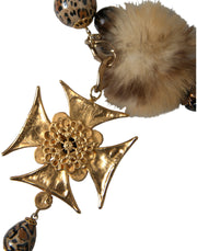 Gold Black Crystals Lapin Fur Filigree Chocker Necklace Dolce & Gabbana