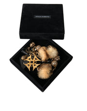 Gold Black Crystals Lapin Fur Filigree Chocker Necklace Dolce & Gabbana