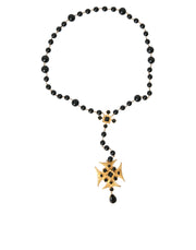 Gold Tone Brass Cross Black Beaded Chain Rosary Necklace Dolce & Gabbana