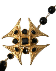 Gold Tone Brass Cross Black Beaded Chain Rosary Necklace Dolce & Gabbana