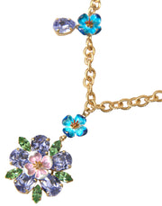 Gold Brass Chain Crystal Floral Pendant Charm Necklace Dolce & Gabbana