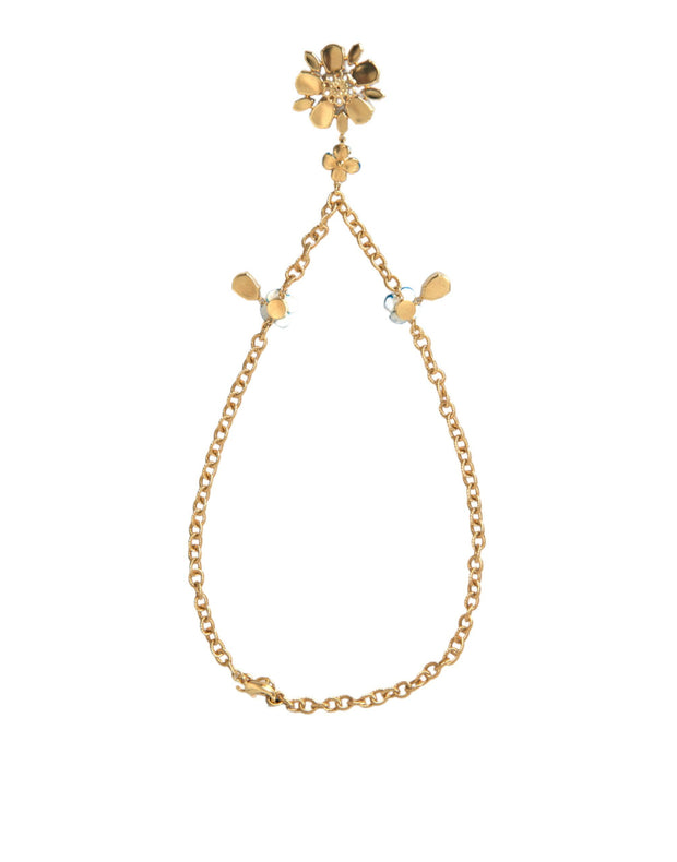 Gold Brass Chain Crystal Floral Pendant Charm Necklace Dolce & Gabbana