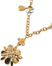 Gold Brass Chain Crystal Floral Pendant Charm Necklace Dolce & Gabbana