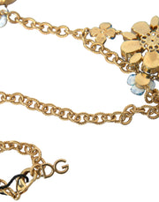 Gold Brass Chain Crystal Floral Pendant Charm Necklace Dolce & Gabbana