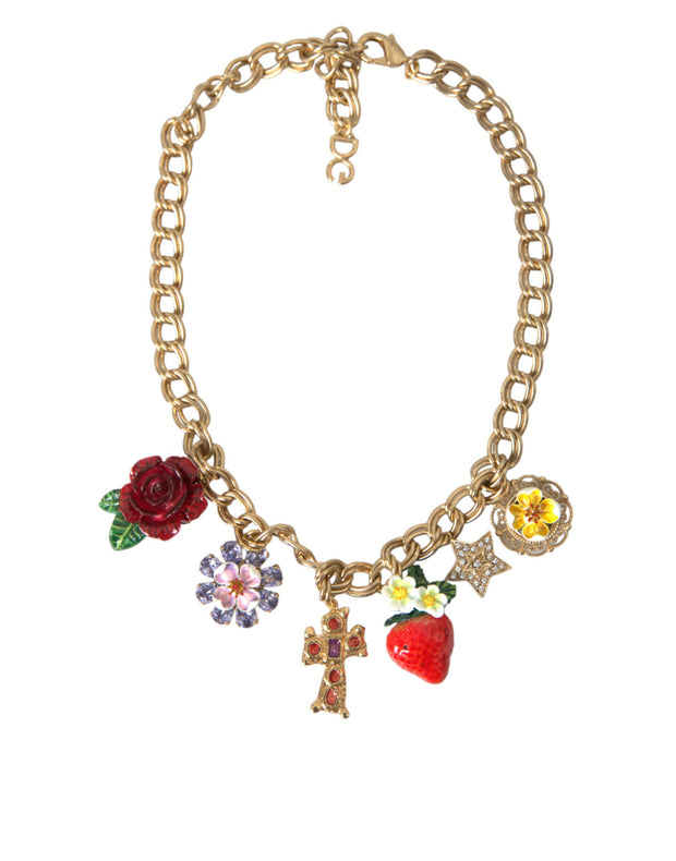 Gold Chain Rose Cross Strawberry Star Pendant Necklace Dolce & Gabbana