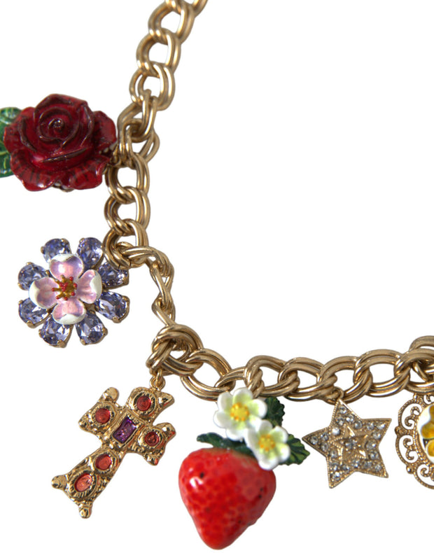 Gold Chain Rose Cross Strawberry Star Pendant Necklace Dolce & Gabbana