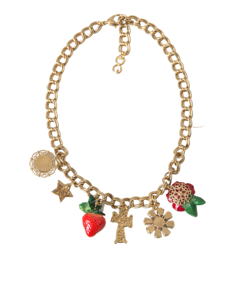 Gold Chain Rose Cross Strawberry Star Pendant Necklace Dolce & Gabbana