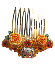 Gold Brass Crystal Leopard Floral Hair Comb Dolce & Gabbana