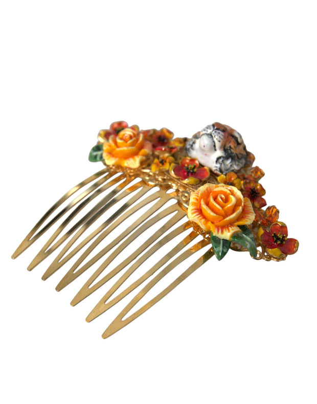 Gold Brass Crystal Leopard Floral Hair Comb Dolce & Gabbana