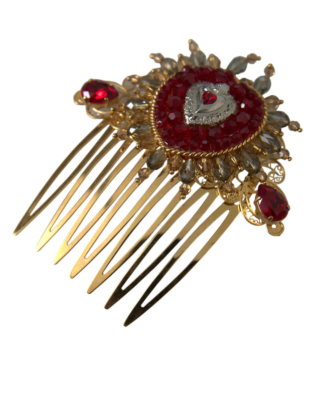 Gold Brass Crystal Heart Women Hair Comb Dolce & Gabbana