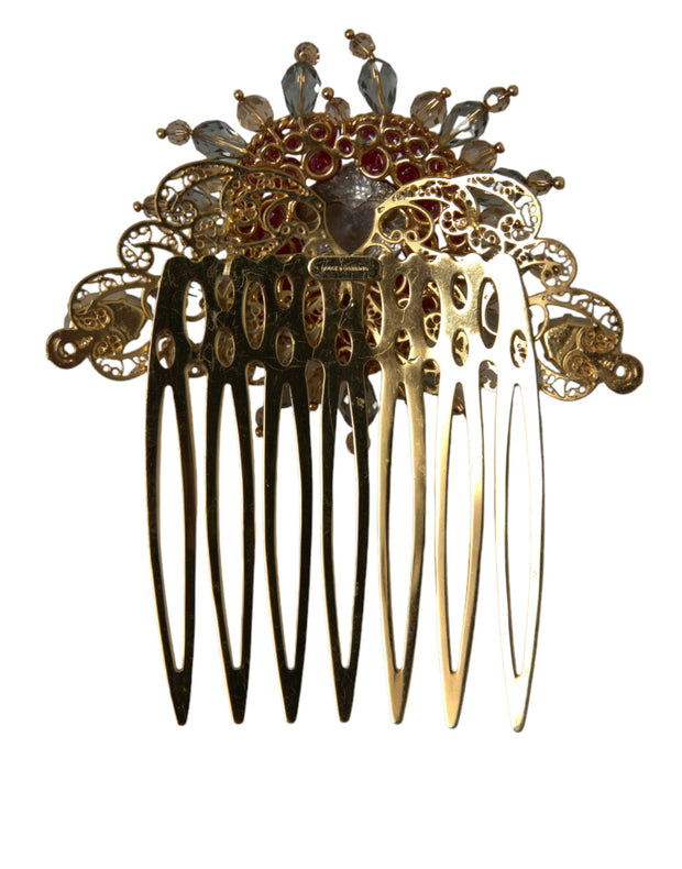 Gold Brass Crystal Heart Women Hair Comb Dolce & Gabbana