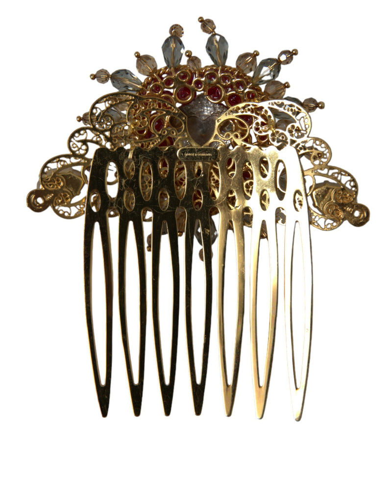 Gold Brass Crystal Heart Women Hair Comb Dolce & Gabbana