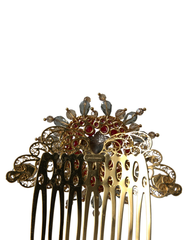 Gold Brass Crystal Heart Women Hair Comb Dolce & Gabbana